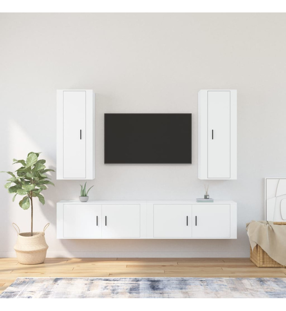 Ensemble de meubles TV 4 pcs Blanc Bois d'ingénierie