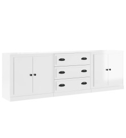 Buffets 3 pcs blanc brillant bois d'ingénierie