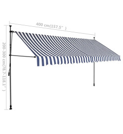 Auvent manuel rétractable avec LED 400 cm Bleu et blanc