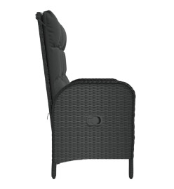 Banc de jardin inclinable avec coussins 107 cm Poly rotin Noir