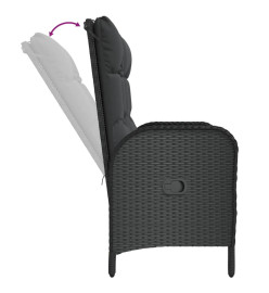 Banc de jardin inclinable avec coussins 107 cm Poly rotin Noir