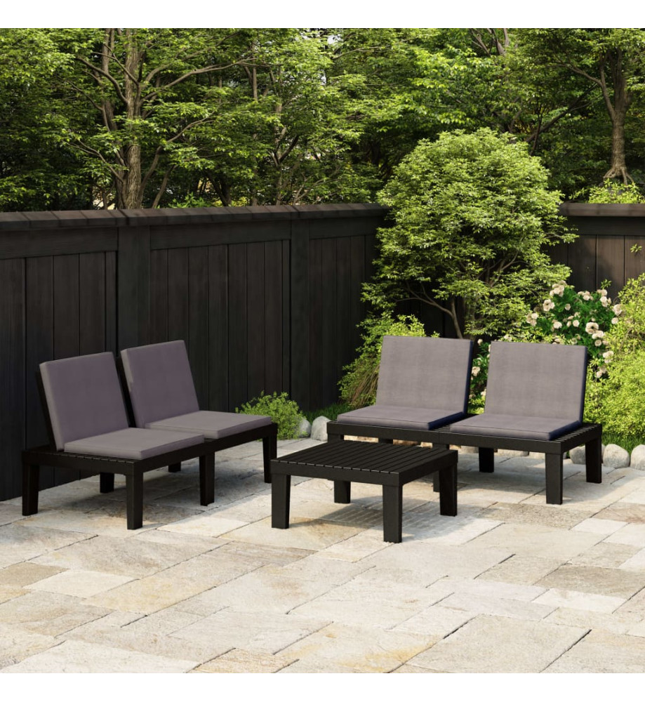 Salon de jardin 3 pcs avec coussins Plastique Gris Salon de jardin 3 pcs avec coussins Plastique Gris
