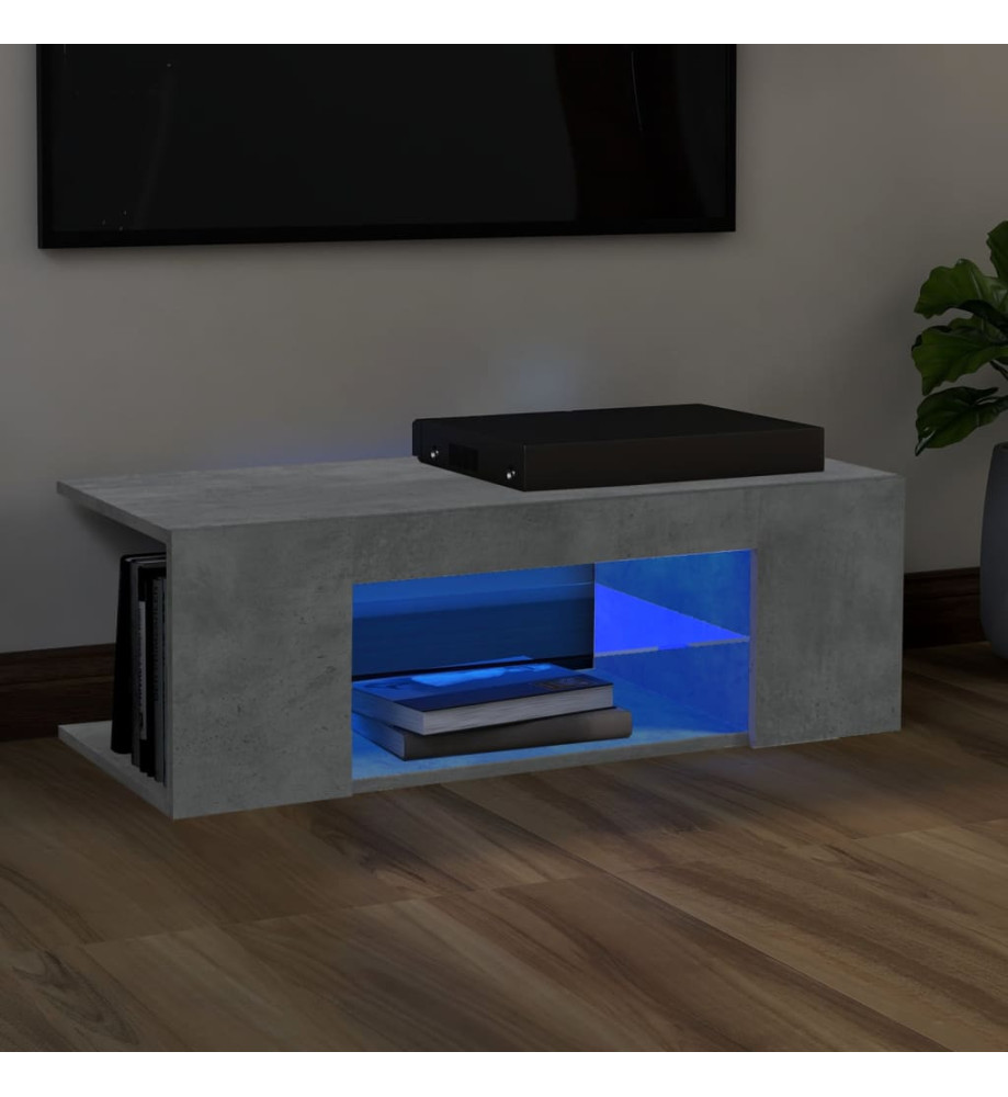 Meuble TV avec lumières LED gris béton 90x39x30 cm