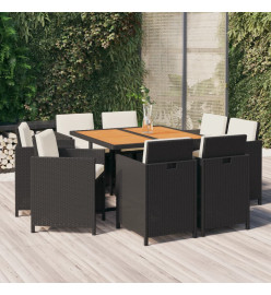 Mobilier à dîner de jardin et coussins 9pcs Résine tressée Noir