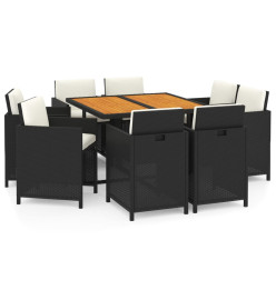 Mobilier à dîner de jardin et coussins 9pcs Résine tressée Noir