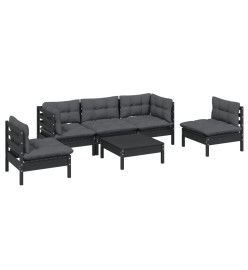 Salon de jardin 6 pcs avec coussins Bois de pin massif
