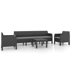 Salon de jardin 4 pcs avec coussins PP Rotin Anthracite
