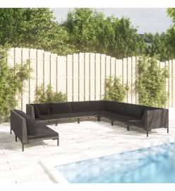 Salon de jardin 9 pcs avec coussins Résine tressée Gris foncé