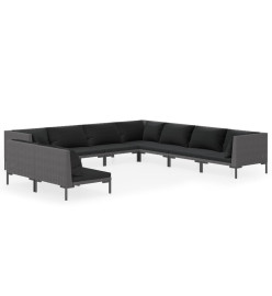 Salon de jardin 9 pcs avec coussins Résine tressée Gris foncé