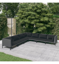 Salon de jardin 7 pcs avec coussins Résine tressée Gris foncé