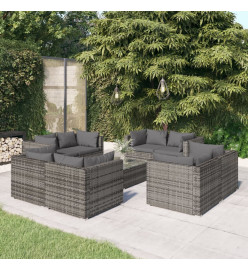 Salon de jardin 9 pcs avec coussins Résine tressée Gris