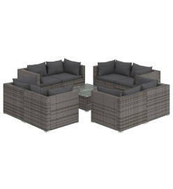 Salon de jardin 9 pcs avec coussins Résine tressée Gris