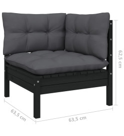 Salon de jardin 8 pcs avec coussins Noir Bois de pin solide