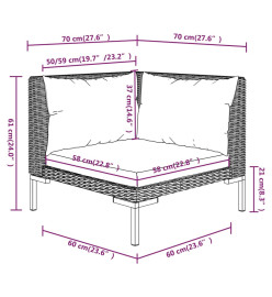 Salon de jardin 12 pcs avec coussins Résine tressée Gris foncé