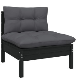 Salon de jardin 8 pcs avec coussins Noir Bois de pin massif