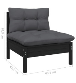 Salon de jardin 8 pcs avec coussins Noir Bois de pin massif