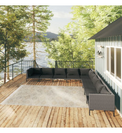Salon de jardin 9 pcs avec coussins Résine tressée Gris foncé