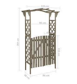 Pergola avec portail 116x40x204 cm Gris Bois de sapin massif