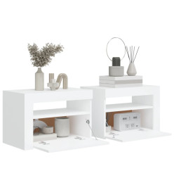 Tables de chevet 2 pcs avec LED Blanc 60x35x40 cm