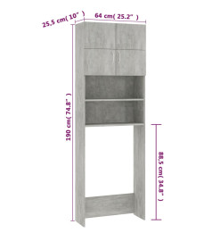 Meuble pour machine à laver Gris béton 64x25,5x190 cm Aggloméré