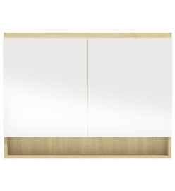 Armoire à miroir de salle de bain 80x15x60cm MDF Blanc et chêne