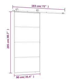 Porte coulissante avec kit de quincaillerie 90x205 cm Verre ESG