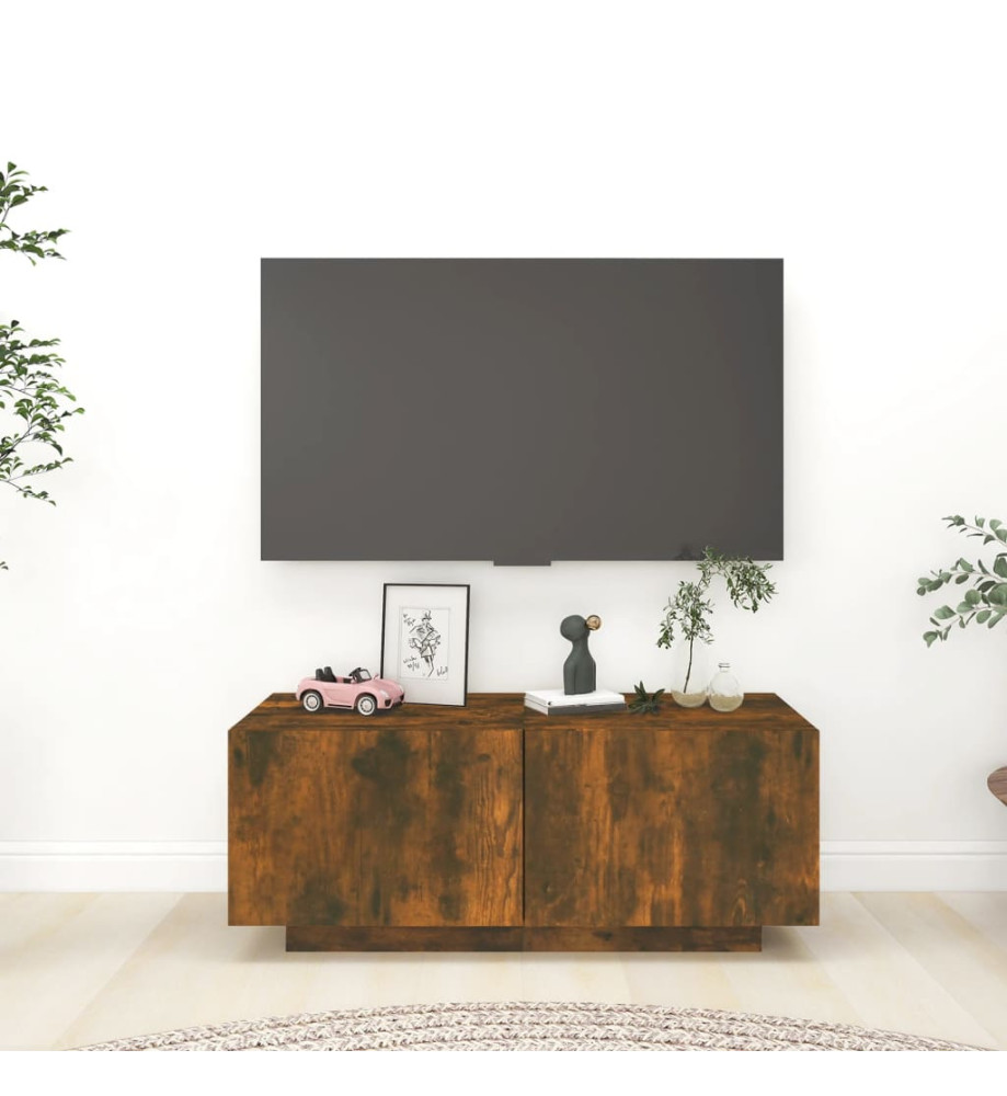 Meuble TV Chêne fumé 100x35x40 cm Bois d'ingénierie