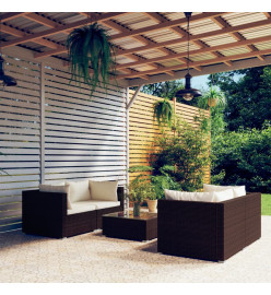 Salon de jardin 5 pcs avec coussins Résine tressée Marron