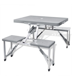 Jeu de table de camping pliable avec 4 tabourets Aluminium gris clair