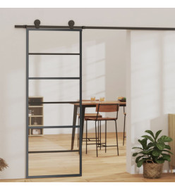 Porte coulissante Verre ESG et aluminium 76x205 cm Noir