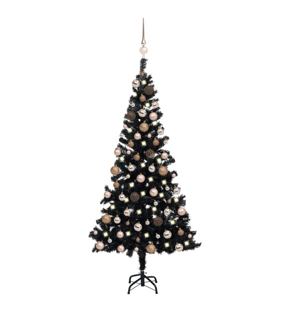 Arbre de Noël artificiel avec LED et boules Noir 150 cm PVC Arbre de Noël artificiel avec LED et boules Noir 150 cm PVC