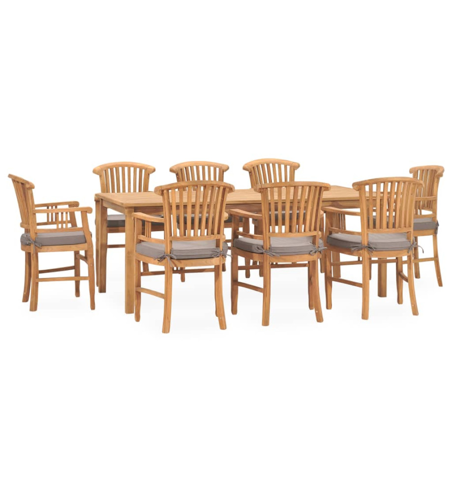 Ensemble à dîner de jardin 9 pcs avec coussins Teck solide