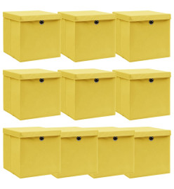 Boîtes de rangement et couvercles 10 pcs Jaune 32x32x32cm Tissu