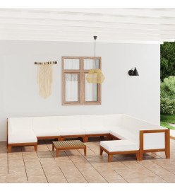 Salon de jardin 11 pcs avec coussins Bois d'acacia solide