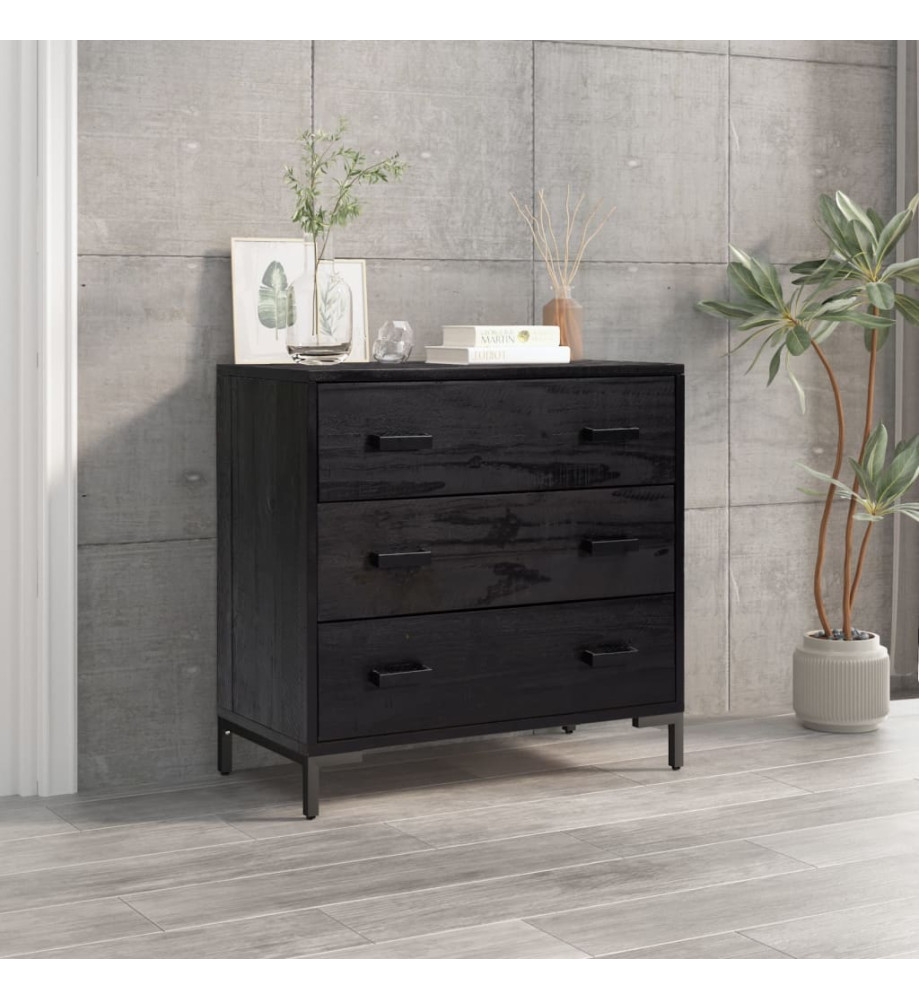 Commode Noir 75x35x70 cm Bois de pin massif