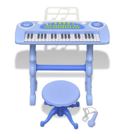 Clavier jouet d'enfants et tabouret/microphone 37 touches Bleu