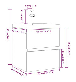 Meuble lavabo avec bassin intégré Chêne fumé Bois d'ingénierie