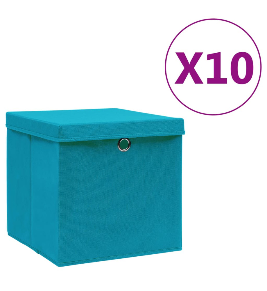 Boîtes de rangement avec couvercles 10pcs 28x28x28cm Bleu azuré