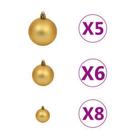Set de boules de Noël avec pic et 150 LED 61 pcs Doré et bronze