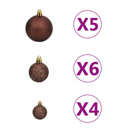 Set de boules de Noël avec pic et 150 LED 61 pcs Doré et bronze