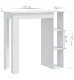 Table de bar et étagère Blanc brillant 102x50x103,5cm Aggloméré