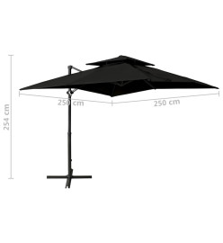 Parasol déporté à double toit 250x250 cm Noir