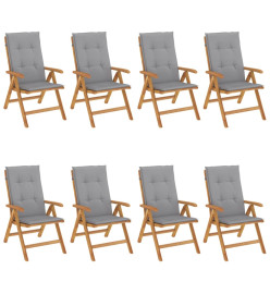 Chaises de jardin inclinables et coussins lot de 8 teck solide