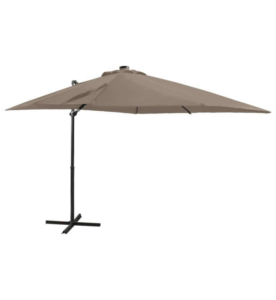 Parasol déporté avec mât et lumières LED Taupe 250 cm