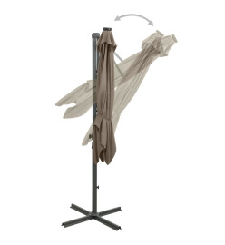 Parasol déporté avec mât et lumières LED Taupe 250 cm