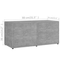 Meuble TV Gris béton 80x34x36 cm Aggloméré