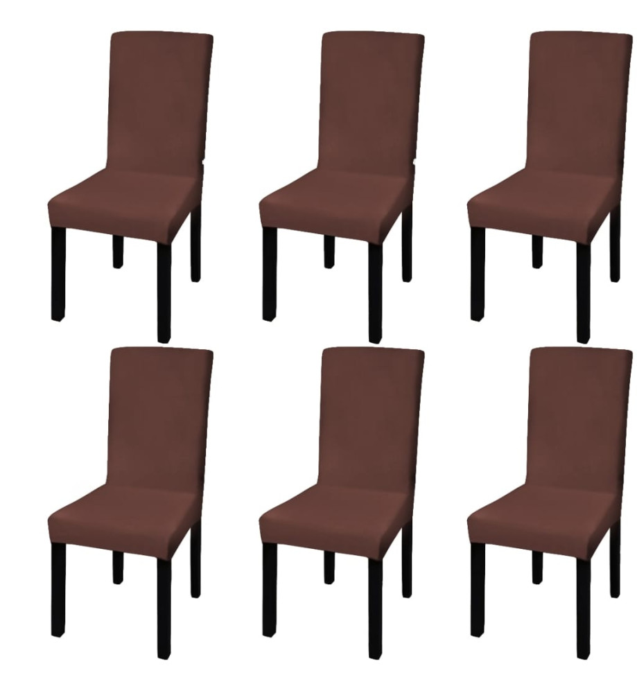 Housse de chaise droite extensible 6 pcs marron