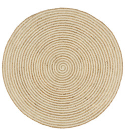 Tapis fait à la main Jute avec design de spirale Blanc 120 cm