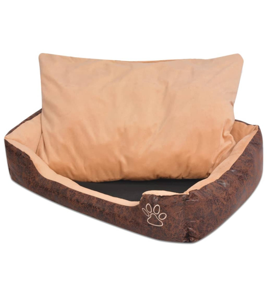 Lit pour chiens avec coussin Cuir artificiel PU Taille M Marron