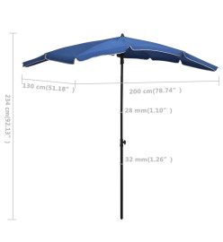 Parasol de jardin avec mât 200x130 cm Bleu azuré